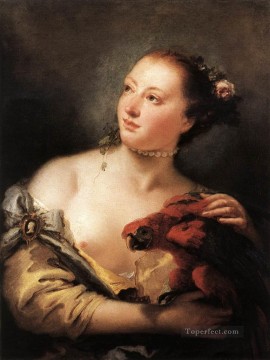 ジョバンニ・バティスタ・ティエポロ Painting - オウムを持つ女性 ジョバンニ・バッティスタ・ティエポロ